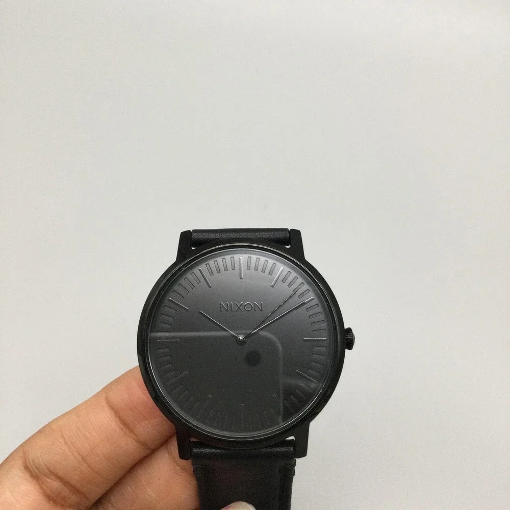 Nixon Bring It The Porter Mens Watch 40mm Black Dial Black Leather Strap 50M